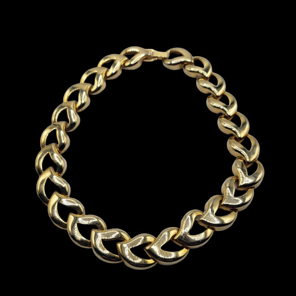 STATEMENT Chunky Chain Link Necklace Collar Length Gold Tone Retro Heart Leaf - Picture 5 of 6